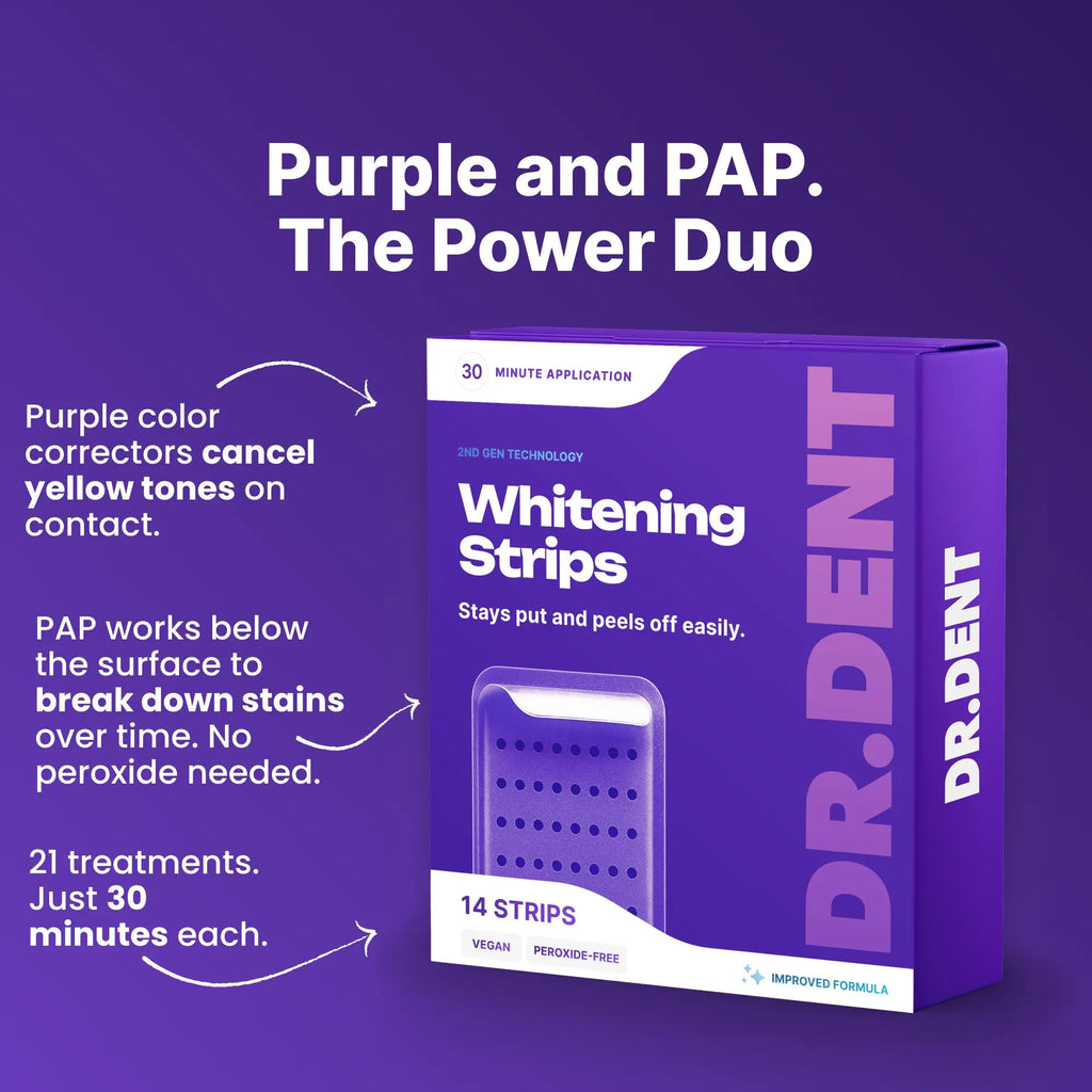 Achieve a Dazzling Smile with DRDENT Purple Teeth Whitening Strips - 7/21 Sessions of Enamel-Safe, Non-Sensitive Whitening - Peroxide-Free Formula