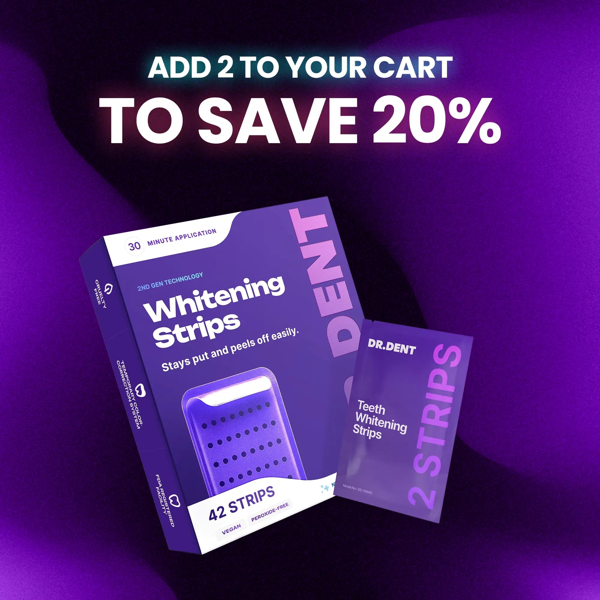 Achieve a Dazzling Smile with DRDENT Purple Teeth Whitening Strips - 7/21 Sessions of Enamel-Safe, Non-Sensitive Whitening - Peroxide-Free Formula