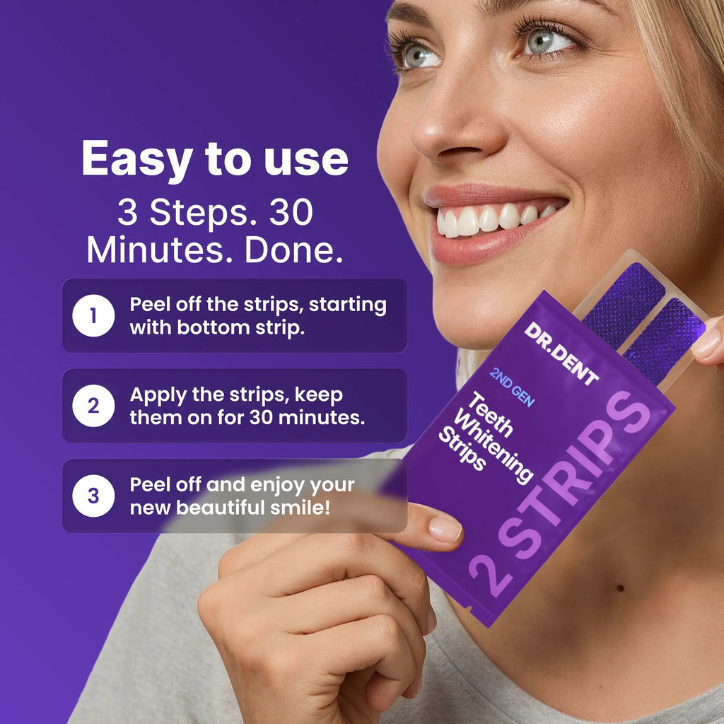 Achieve a Dazzling Smile with DRDENT Purple Teeth Whitening Strips - 7/21 Sessions of Enamel-Safe, Non-Sensitive Whitening - Peroxide-Free Formula